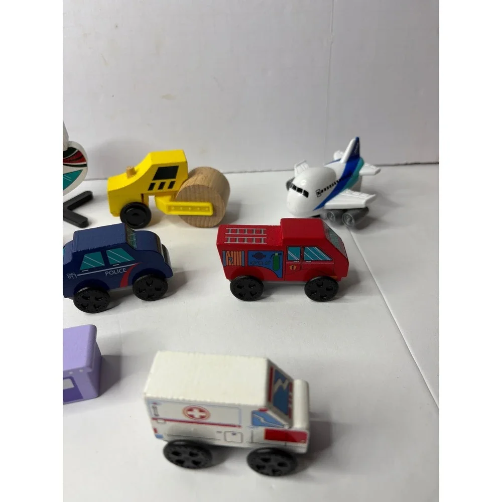 9 Piece‎ Wooden Toy Vehicle Set Police Fire Ambulance Helicopter Plane Boat